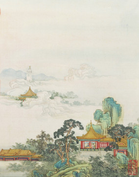 山水樓閣圖 清代 陳枚