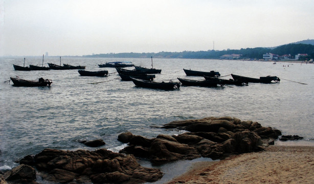 海湾上的小渔船