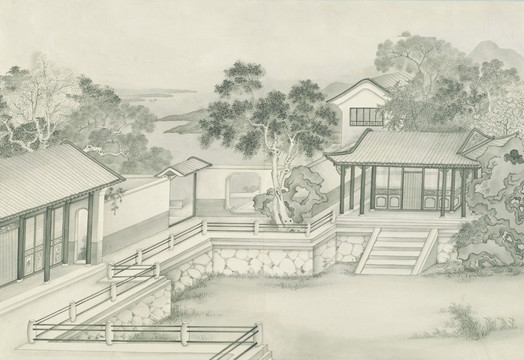 山水樓閣圖 清代 謝遂