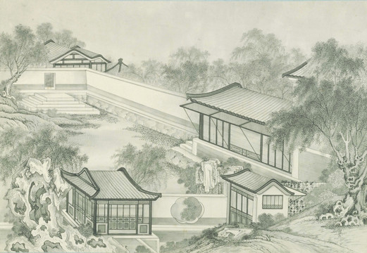 山水樓閣圖 清代 謝遂