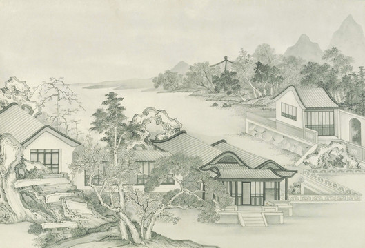 山水樓閣圖 清代 謝遂