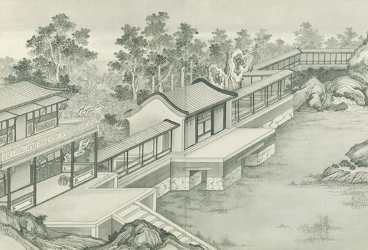 山水樓閣圖 清代 謝遂