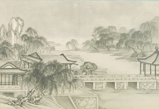 山水樓閣圖 清代 謝遂