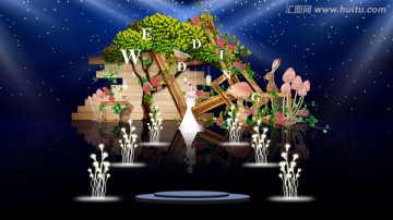 綠色森林動植物婚禮主題舞臺效果