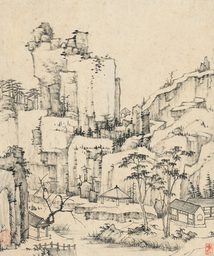 水墨山水國(guó)畫(huà) 明代 陳洪綬