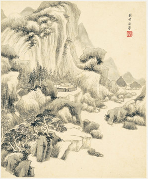 水墨山水風景 明代 王鑒