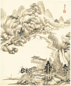 水墨山水風(fēng)景 明代 王鑒