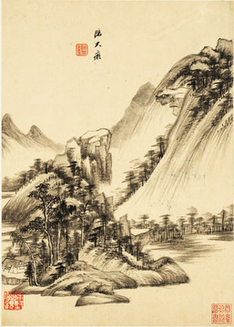 中式水墨山水古画 明代 王鉴