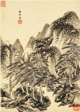 中式水墨山水古画 明代 王鉴