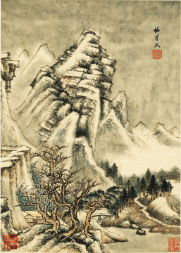 中式水墨山水古畫 明代 王鑒