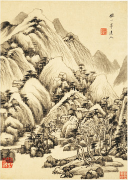 中式水墨山水古画 明代 王鉴