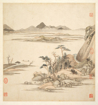 山水古代名畫 明代 王鑒