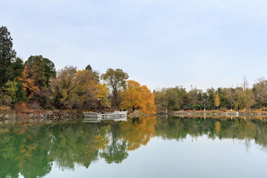 北大校园风光未名湖石舫秋天景色