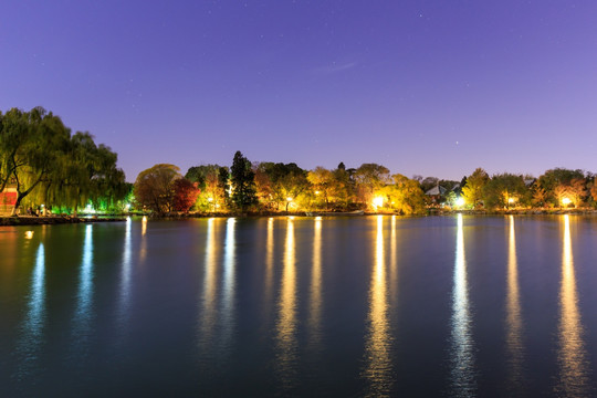 北大未名湖夜景星夜