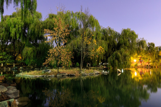 北大校园未名湖夜景