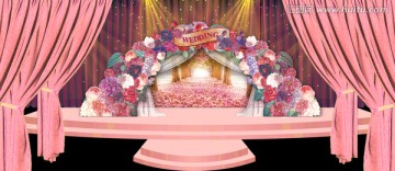 粉色婚礼主题舞台效果图