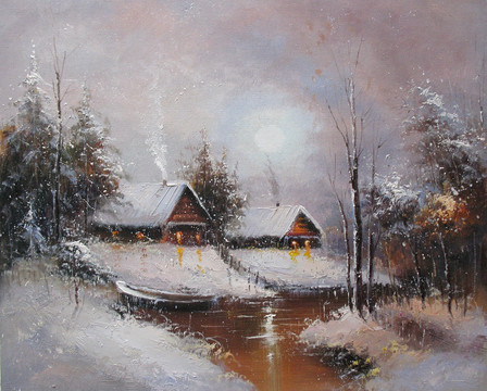雪景油畫
