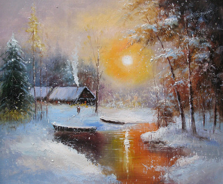 雪景油畫