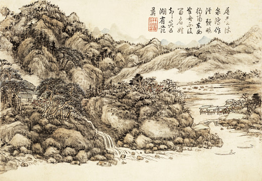 高清山水風(fēng)景國(guó)畫(huà) 清代 方琮