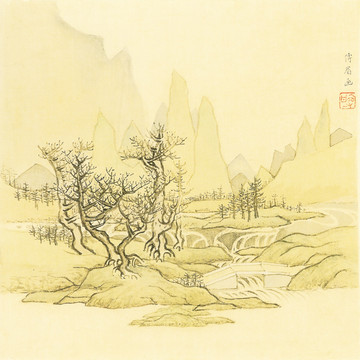 中式极简山水风景画