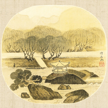 中式极简山水风景画