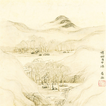 中式极简山水风景画