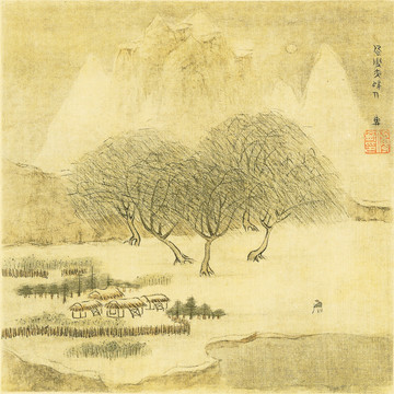 中式极简山水风景画