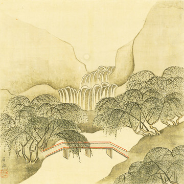 中式极简山水风景画