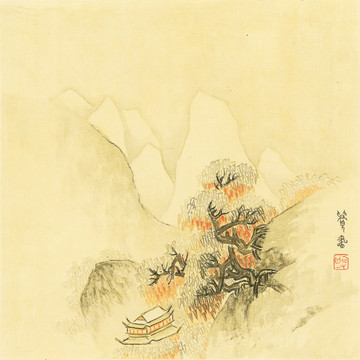 中式极简山水风景画