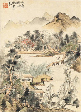 山水風(fēng)景國(guó)畫 清代 華喦