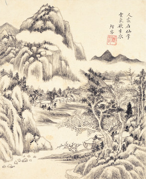 水墨山水畫 明末 王時(shí)敏