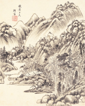 水墨山水畫 明末 王時(shí)敏