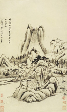 水墨山水古画 明代 董其昌