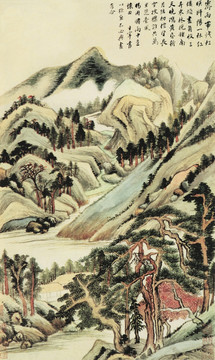 水墨山水古畫 明代 董其昌