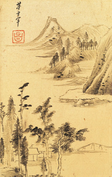 水墨山水古画 明代 董其昌