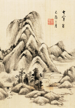 水墨山水古畫 明代 董其昌