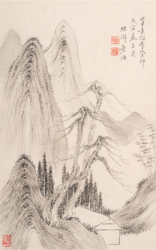 山水水墨画 清代 杜湘