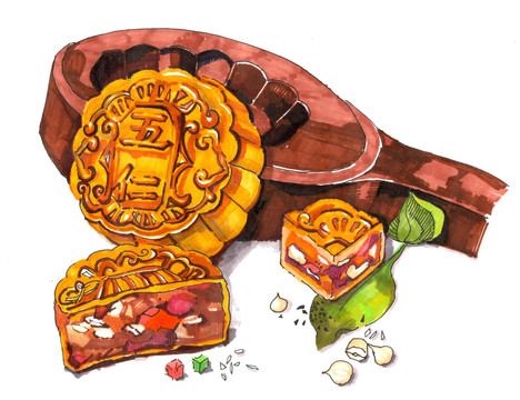 中秋节 月饼绘画