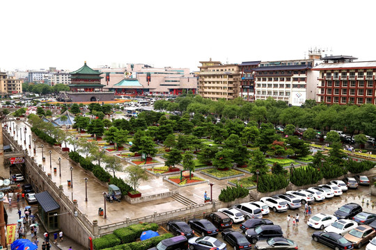 西安 街景 钟楼 远望