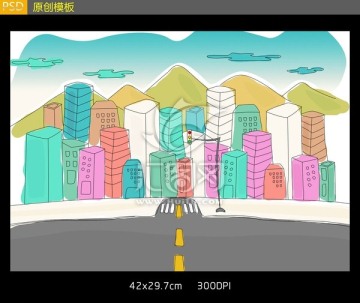 城市街道卡通圖片PSD