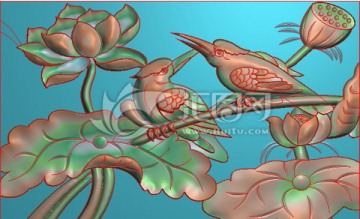 荷花鳥精雕圖