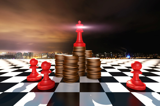 站在金幣上的國(guó)王棋子