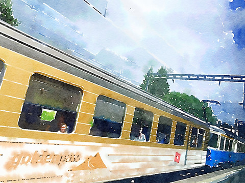 水彩 瑞士列車