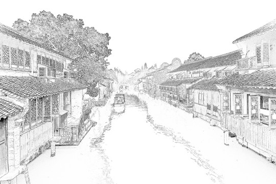 江南古鎮(zhèn)線描 合層