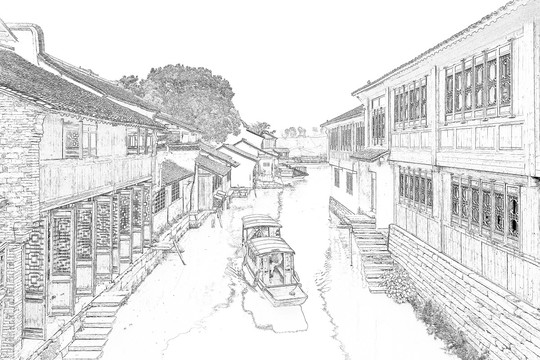 古鎮(zhèn)線描  合層