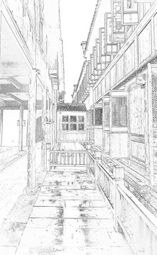 古鎮(zhèn)線描  合層