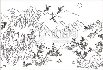 山水秋鶴圖