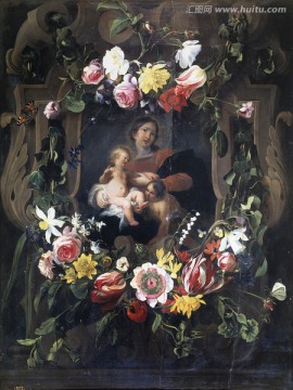 古典花卉人物油画
