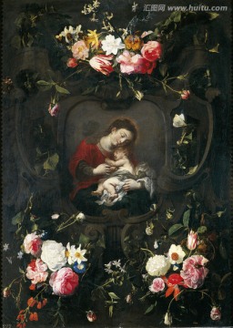 古典花卉人物油画