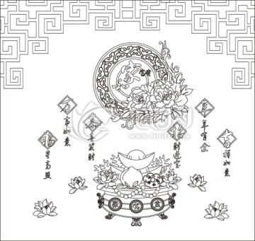 聚寶盆荷花牡丹